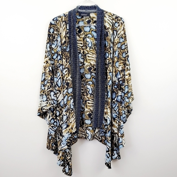 Tolani | Blue Snake Print Open Front Silk Kimono - Picture 1 of 7